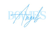 Blue 'Bowies Angels' text on a white background