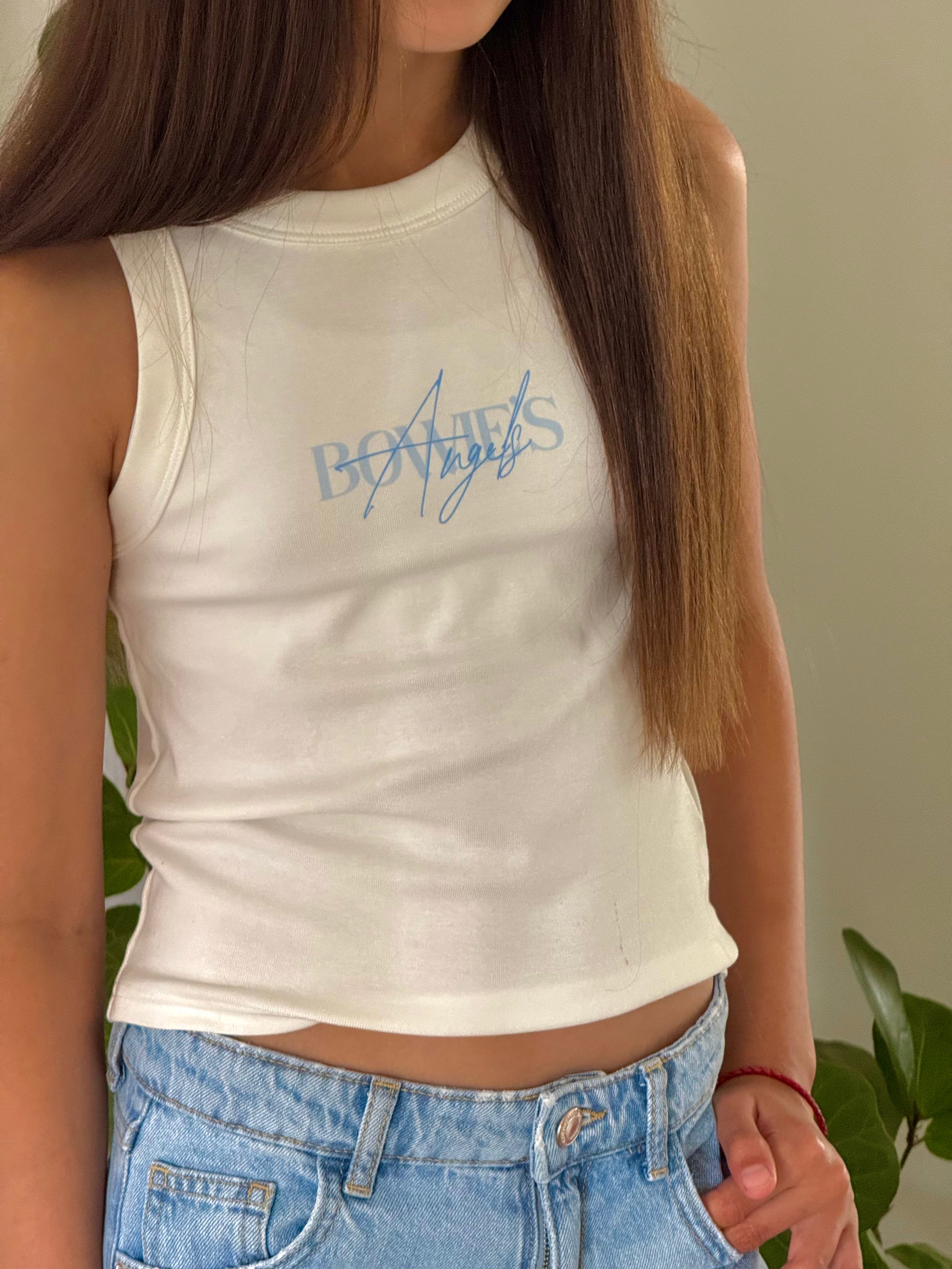 Ariel Cropped Tank -  White & Azure